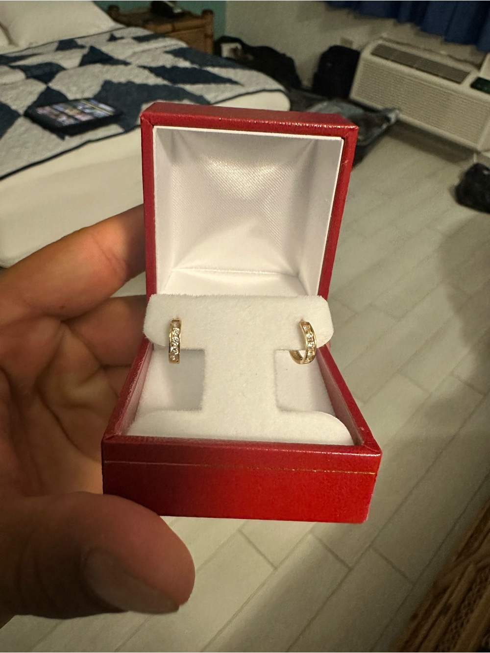 Gold Huggie Hoop Earrings with diamonds - Women's Jewelry